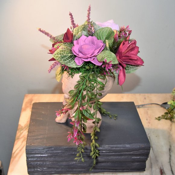 UNIQUE Peace & serenity vase with Sola wood lotus and lilies dyed and airbrushed - Picture 6 of 7